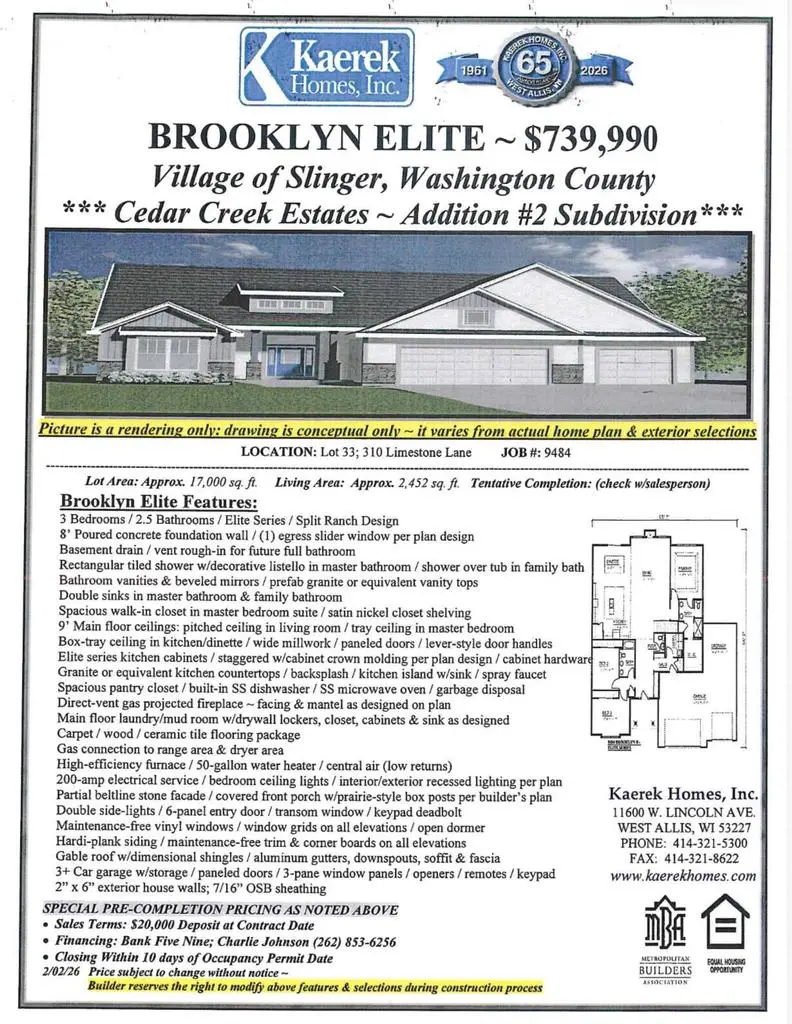 310 Limestone LANE, Slinger, WI 53086 - #2